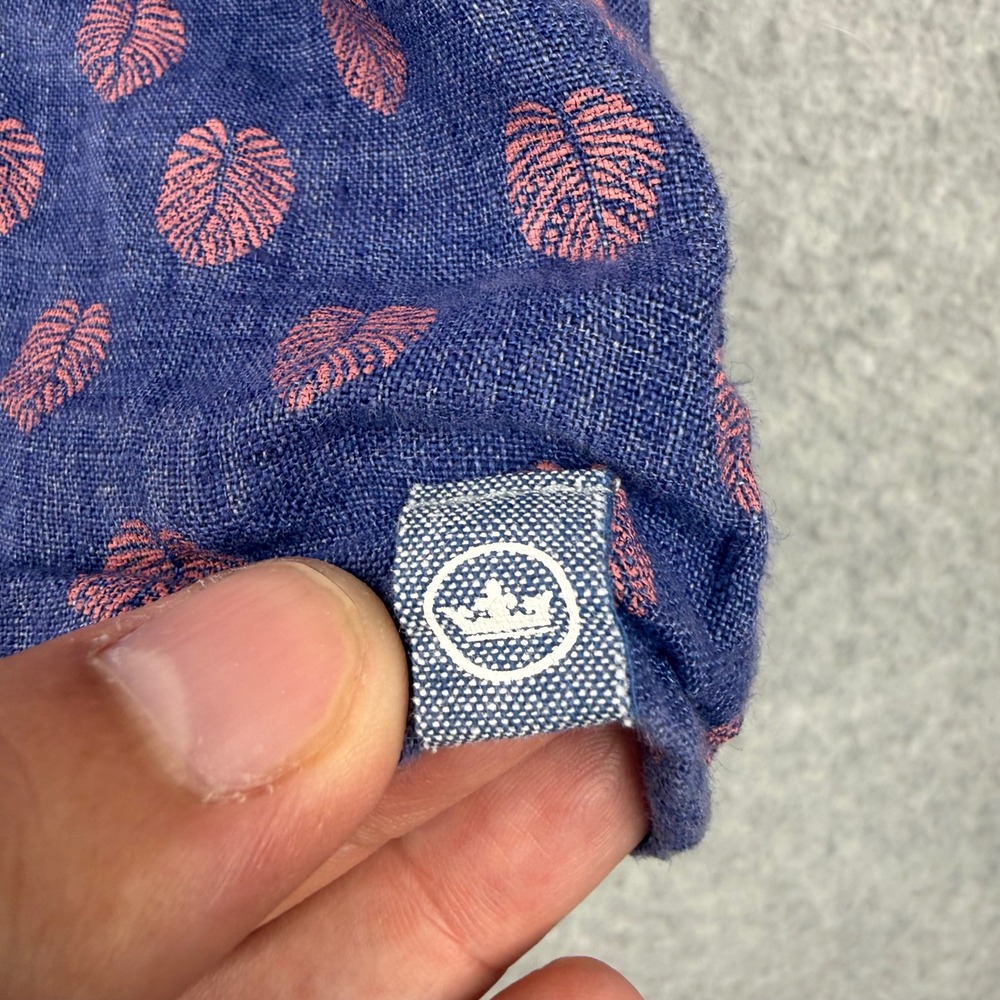 Peter Millar Shirt Mens Large Blue Floral 100% Linen Short Sleeve Button Up - Picture 4 of 9